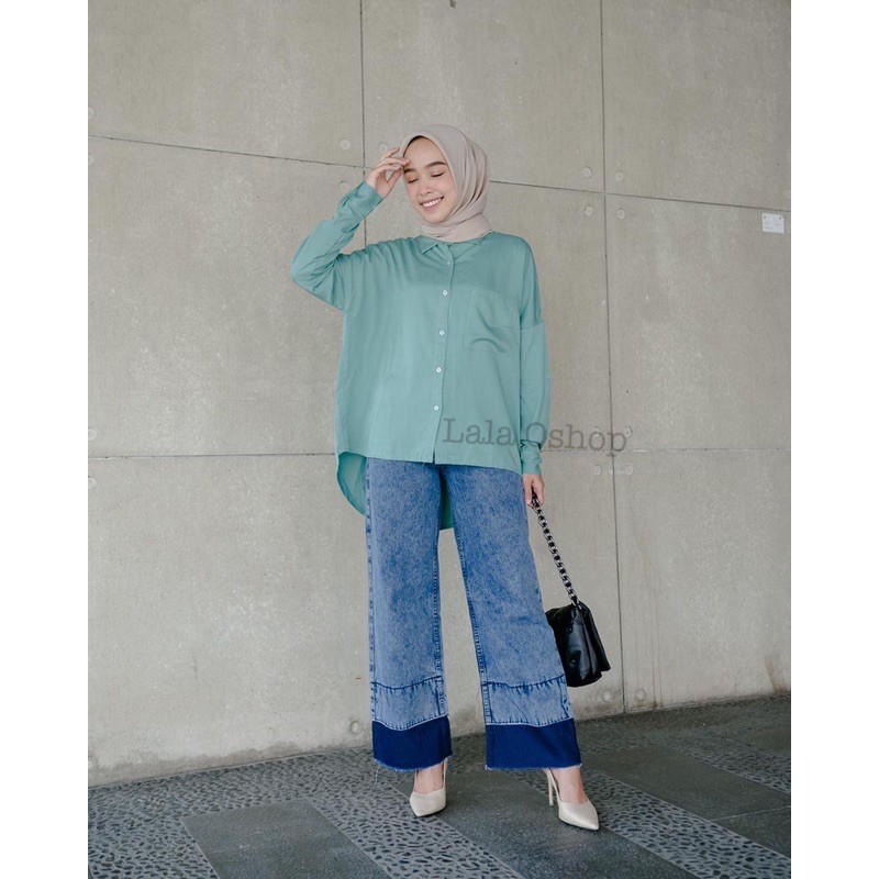 Kanza Oversize Basic Shirt ( Premium Twill rayon ) Kemeja Polos Oversize Premium adem lembut office kuliah