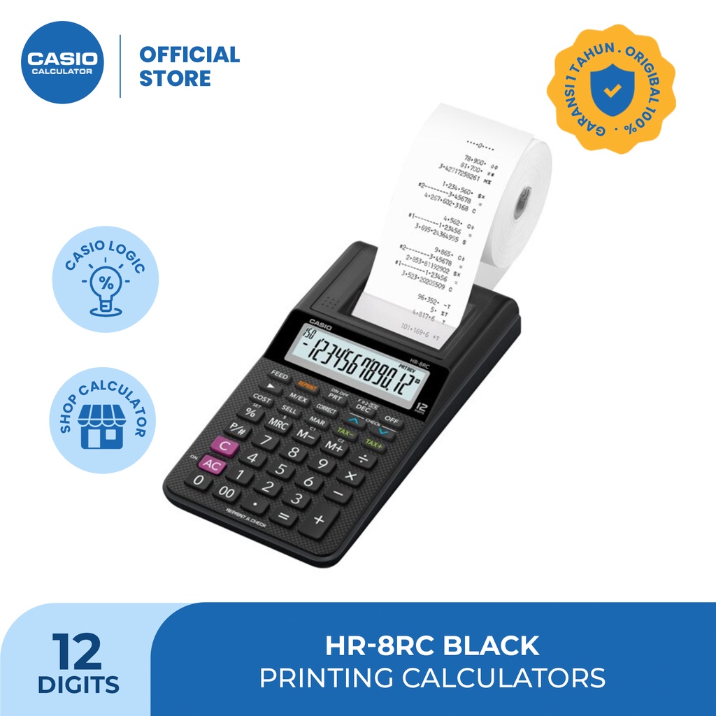

CASIO KALKULATOR HR-8RC - Hitam - Kalkulator Cetak/Kasir - 12 digit