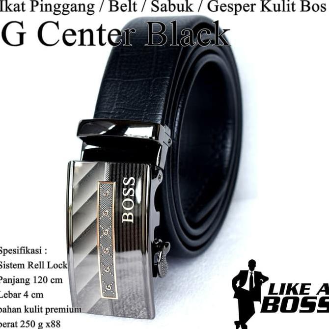 Ikat Pinggang Kulit / Belt / Sabuk / Gesper  Bos Black G Center Q2100