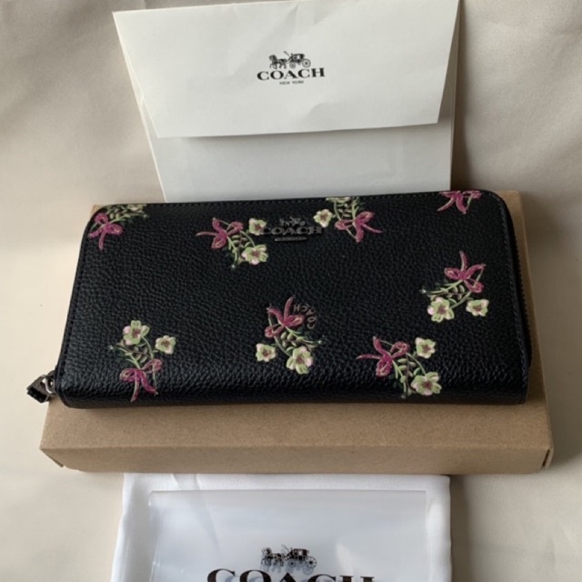 Coach Accordion Zip Wallet With Floral Bow Print (F28444)