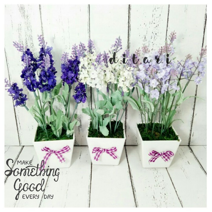 Unik Bunga plastik artificial palsu lavender dan pot bunga - Ungu terbaik