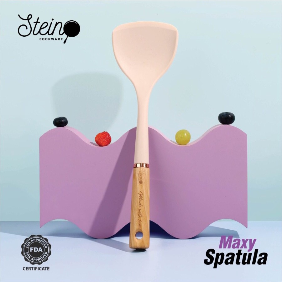 Stein Steincookware Spatula Sutil Maxi Wooden Handle Ivory Beige 34cm