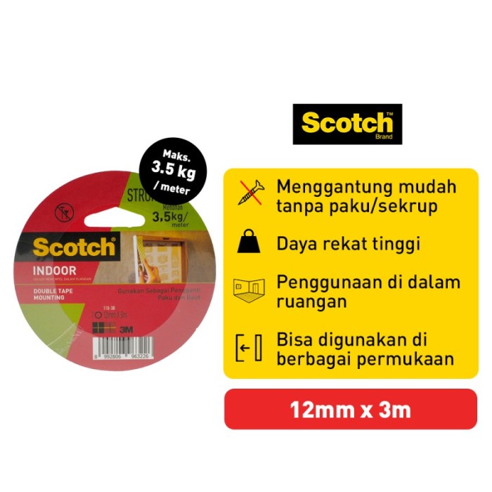 

Spesial 3M Scotch Double Tape Mounting 110-3B 12Mm X 3M Bagus