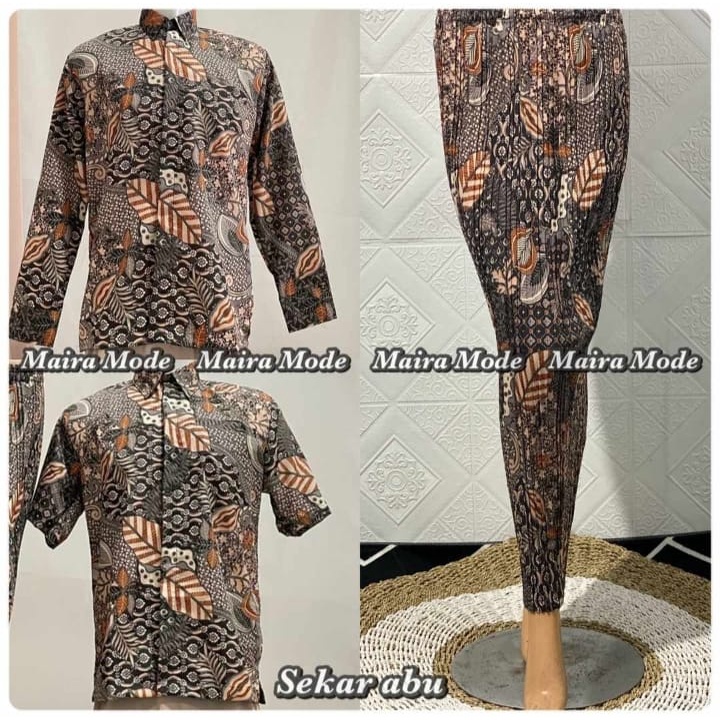 Couple batik kemeja dan rok plisket / set rok plisket dan kemeja batik / sekar hitam