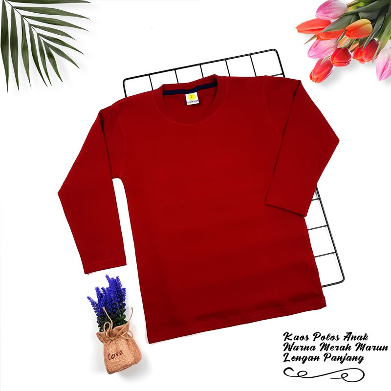 KAOS POLOS ANAK PREMIUM COTTON | KAOS UNISEX BISA COWOK CEWEK | WARNA MAROON - LENGAN PANJANG