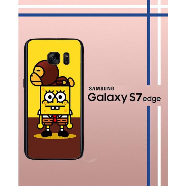 Casing Custom Hardcase Polycarbonate Hp Samsung Galaxy S7 Edge Case Cover spongebob and monkey L0751
