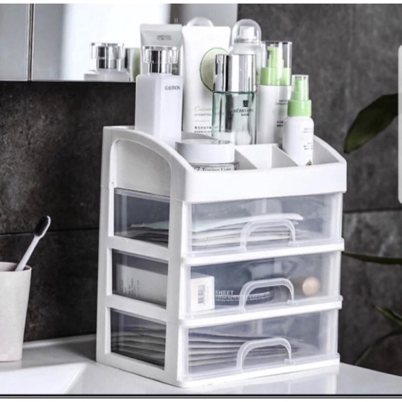 Rak Kosmetik SUSUN 3 LACI - Tempat Make Up Multifungsi Desktop Storage