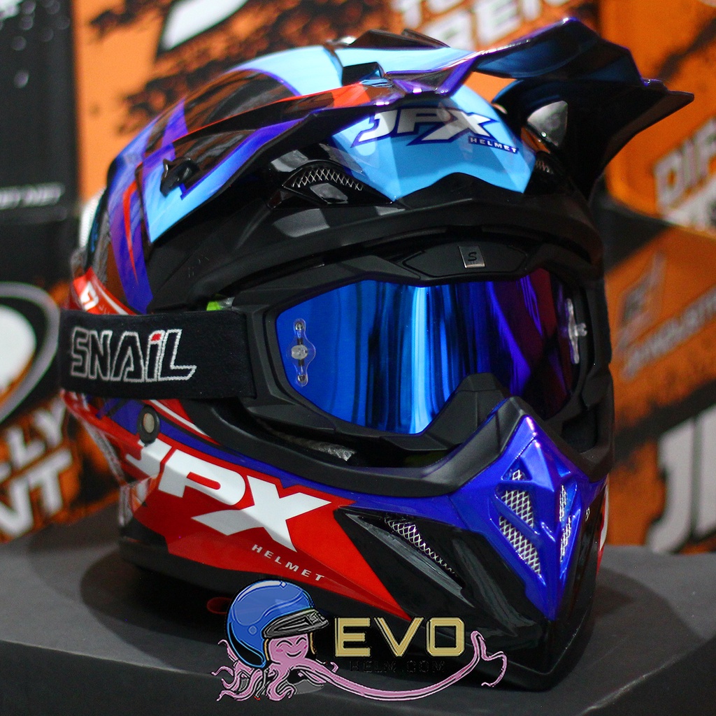 HELM JPX CROSS_FOX1 SERI X36 - SUPER BLACK + GOOGLE SNAIL (ONGKIR 2 KG) JPX X36 SUPERBLACK ORIGINAL HELM JPX CROSS X36 HELM JPX TERBARU