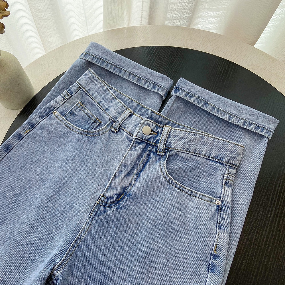 Biru Highwaist Kulot Celana Jeans panjang Wanita Kualitas premium