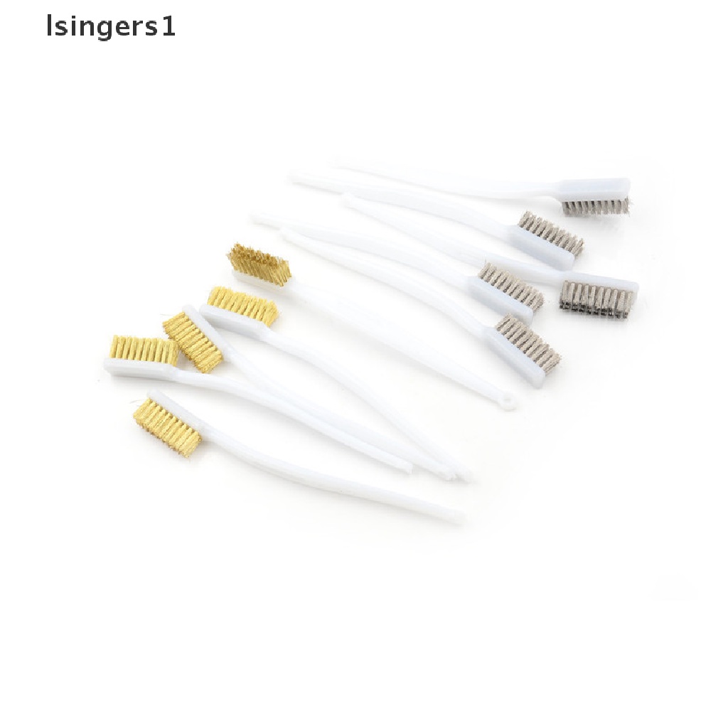 (lsingers1) 5pcs Sikat Kawat Kuningan 3 Baris Gagang Plastik Ukuran 6.9 &quot;