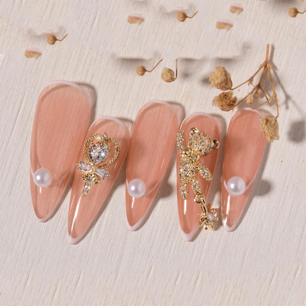 Agustina Kupu-Kupu Kuku Rhinestones Pesona Zirkon Bunga Mewah Nail Art Perhiasan Rantai Liontin Manicure Aksesoris