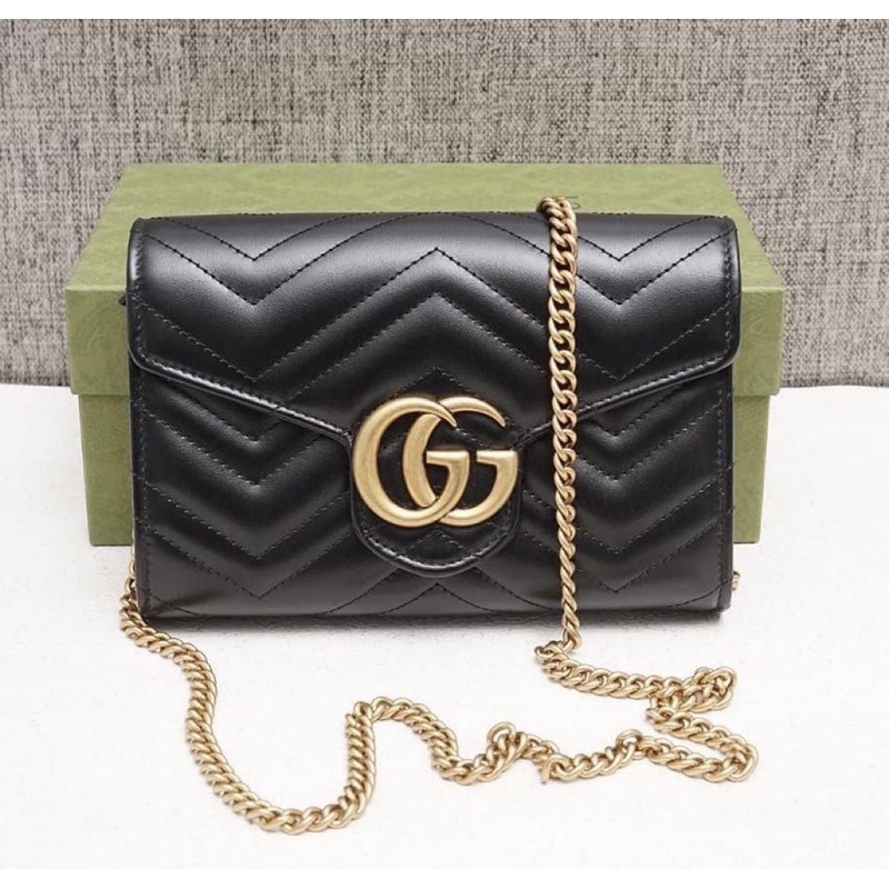 Mini GG Marmont Wallet on Chain in Black GHW