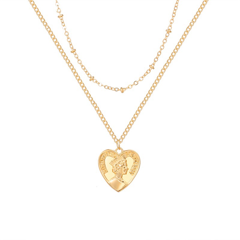 Fashion peach heart king pendant necklace love double clavicle chain choker necklace for women