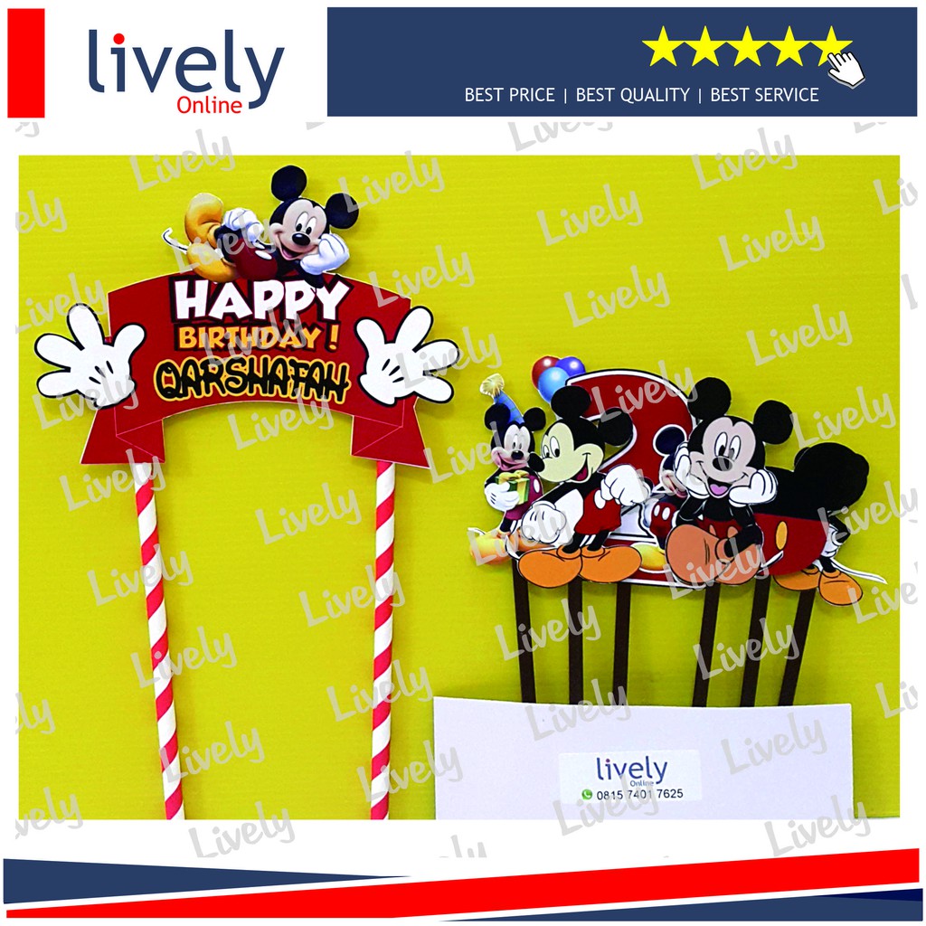 CAKE TOPPER KARAKTER HIASAN KUE HBD HAPPY BIRTHDAY CUSTOM NAMA MICKEY MOUSE set