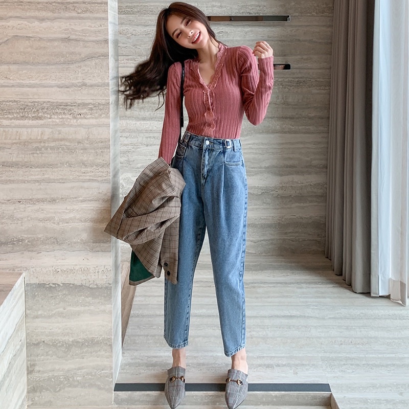 BOYFRIEND DENIM JEANS PANTS BF HIGHWAIST IMPORT CELANA BAGGY JEANS MX604