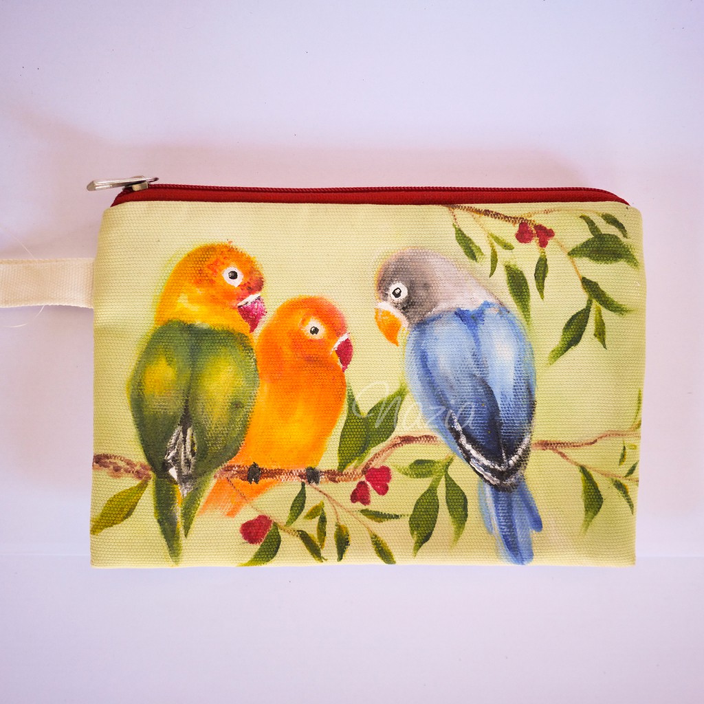 

Pouch Lukis the Chatting Parrots Nazia Fabric Painting