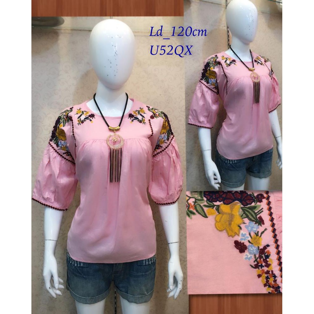 Dijual Nv120 big size jumbo blouse atasan wanita katun bordir import premium Diskon40%