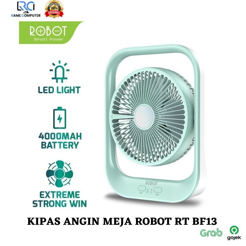 KIPAS ANGIN MEJA ROBOT RT BF13 ROTATE 300° DESKTOP FAN 7INCH 4000MAH