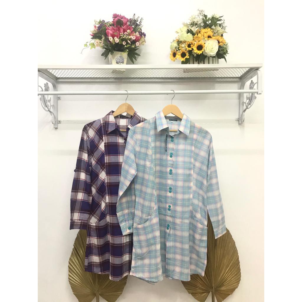 Baju atasan hara tunik ginghamkatun atasan tunik TERMURAH