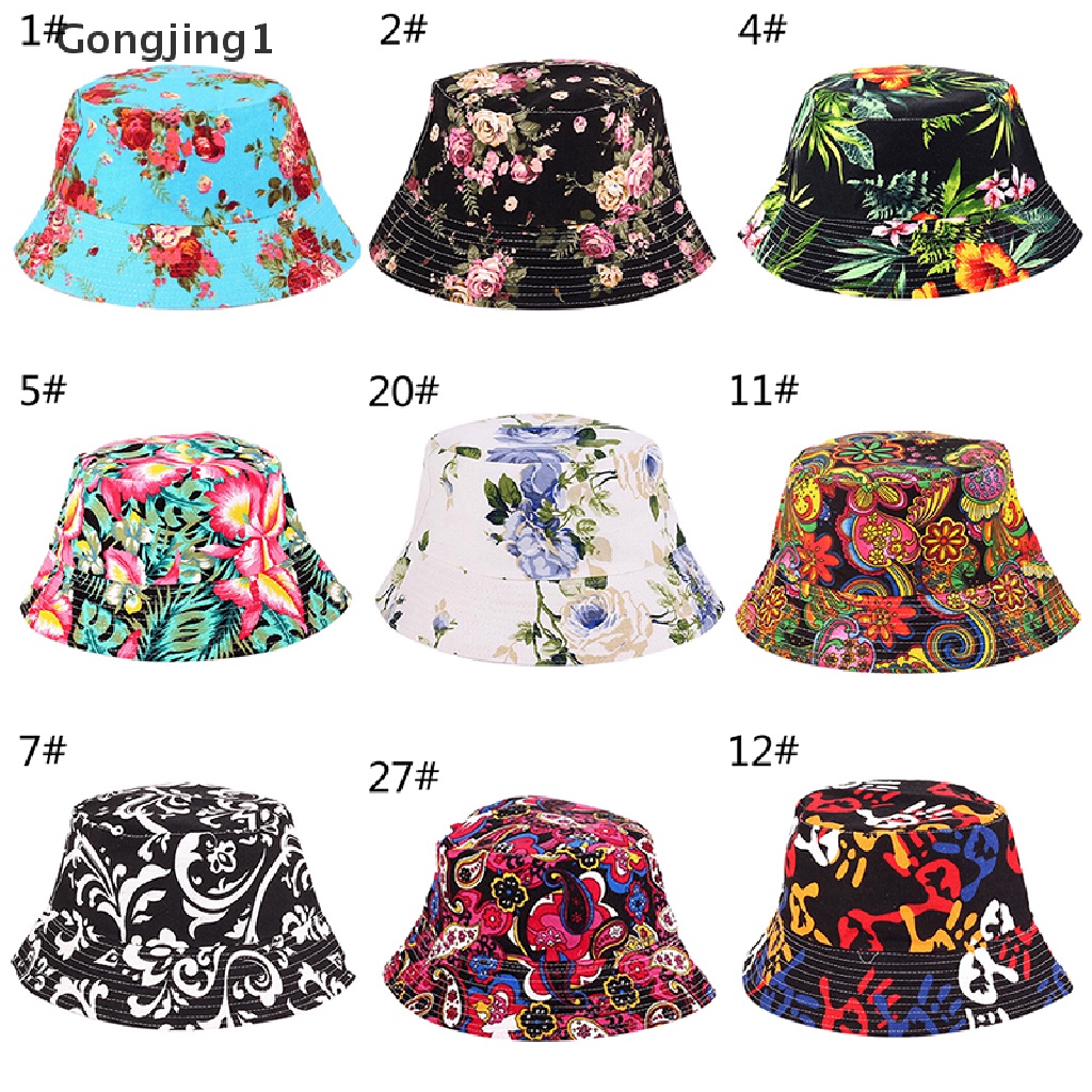 Gongjing1 Topi Bucket Pria / Wanita Motif Bunga Untuk Hunting / Memancing / Outdoor