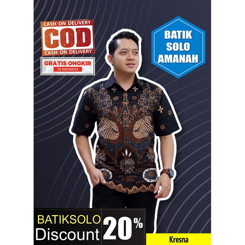 Kresna KEMEJA BATIK SOLO FULL FURING ATASAN PREMIUM MODERN KATUN HALUS LENGAN PENDEK BATIKSOLOAMANAH
