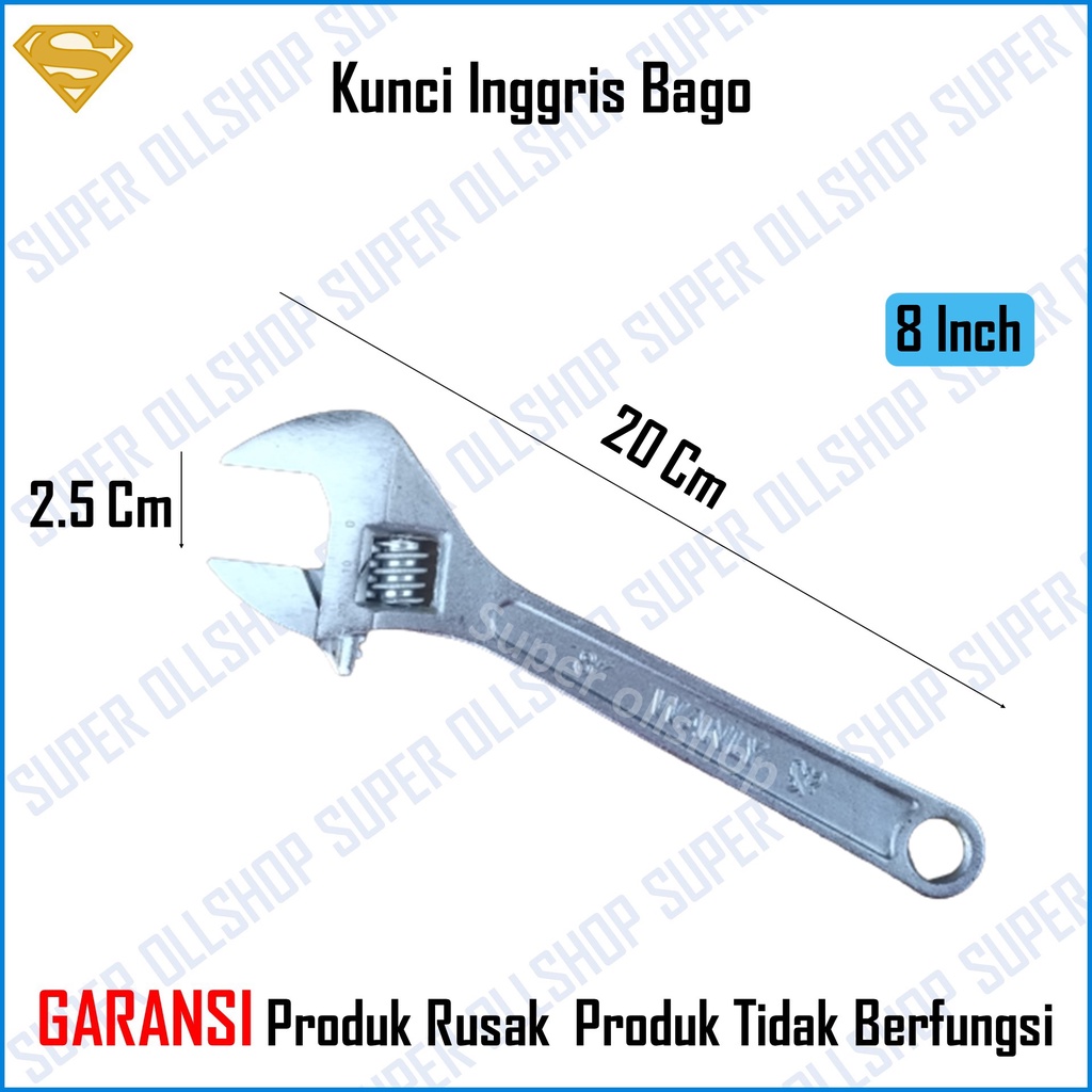 Kunci Inggris Bago Ingris Baco Bako Adjustable Wrench 8 Inch 200 Mm