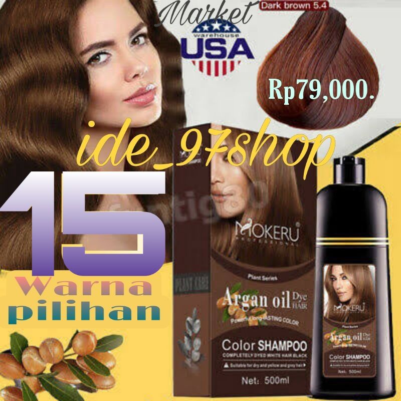 MOKERU Pewarna Rambut Herbal | Argan Oil Dye hair shampoo 500ml