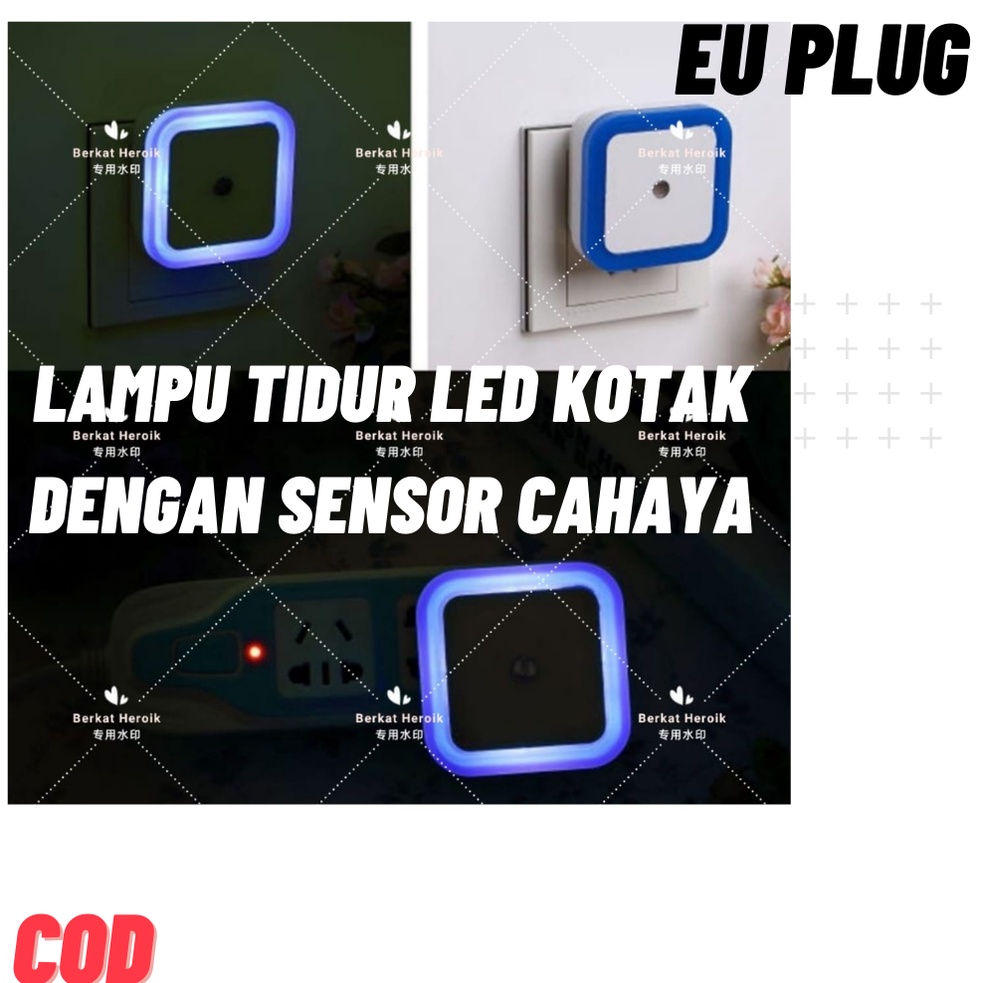 Lampu Tidur LED Otomatis Sensor Cahaya Colok Listrik Dinding Persegi Dekorasi Ruangan Night Lamp