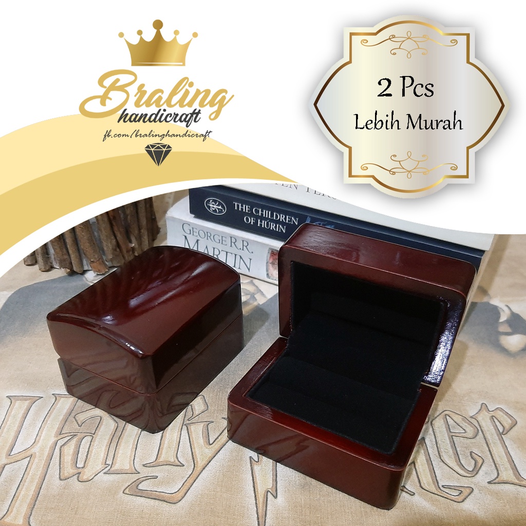 Kotak Cincin Kayu Couple Tunangan Lamaran Nikah Mewah Eksklusif Elegan Brown Wedding Wooden Ring Box