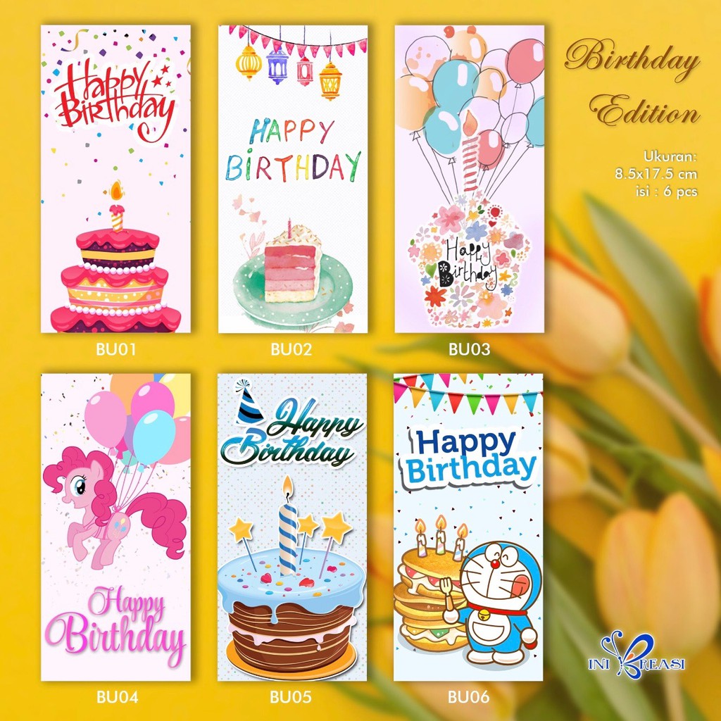 

AMPLOP ANGPAO ULANG TAHUN BIRTHDAY MODEL PANJANG 1 PAK ISI 6 PCS - BISA CUSTOM NAMA PENGIRIM - DESIGN LUCU & ELEGAN - UCAPAN HAPPY BIRTHDAY