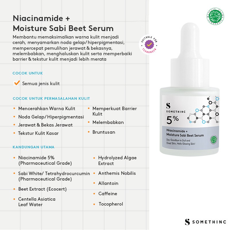 Mencerahkan Kulit Pemulihan Jerawat Bekasnya SOMETHINC 5% Niacinamide + Moisture Sabi Beet Serum