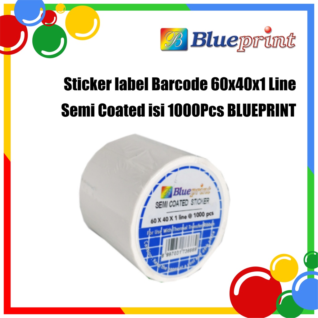 

Sticker label Barcode 60x40x1 Line Semi Coated BLUEPRINT isi 1000Pcs