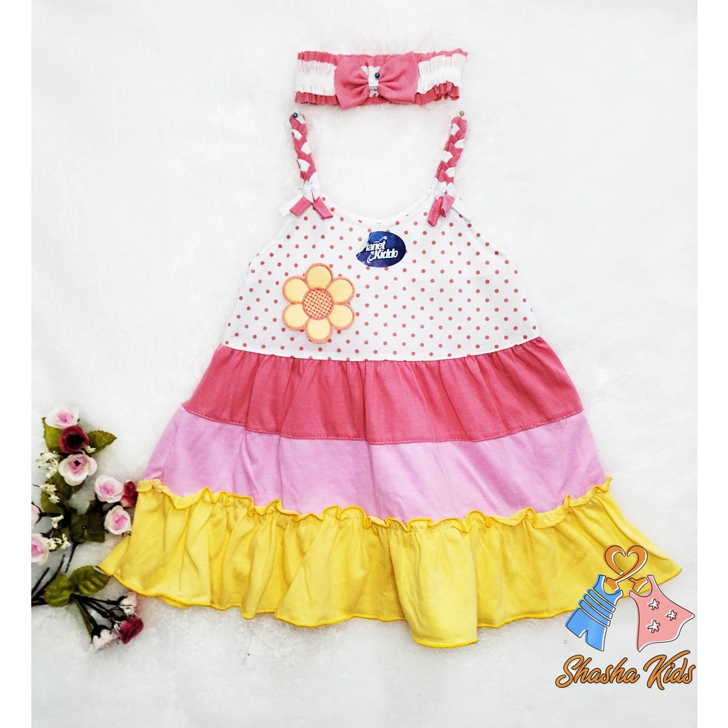 [S-023] Baju Bayi Perempuan /Dress Bayi  Planet Kids motif bunga Murah 3-6 bln Bonus BANDANA &amp; Celana dalam
