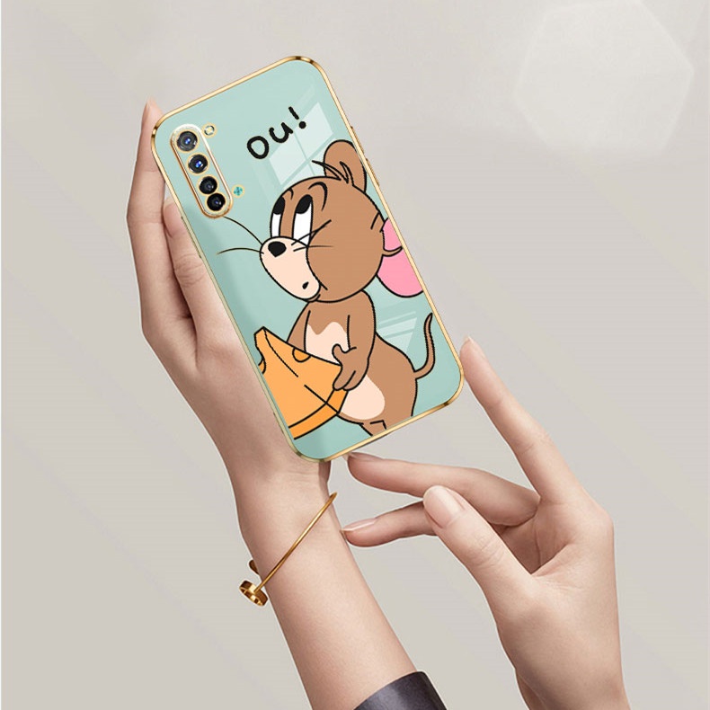 Cartoon plating Soft Lanyard Phone Case For OPPO A53 A31 A5 A9 2020 A15S A92 A54 A5S A12 A15 A52 A11K Tom&amp;Jerry Luxury Cartoon Soft Electroplate Lanyard cover couple