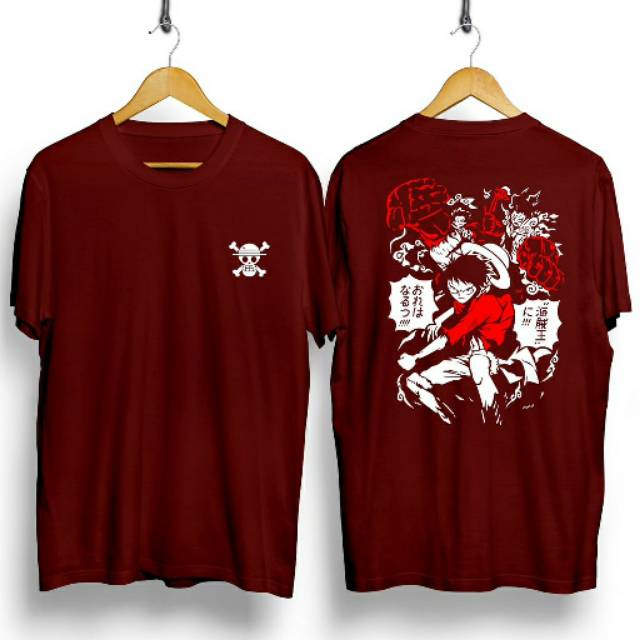 Fourfashion Kaos Pria Kaos Distro LUFFY FIGHT Maroon CN728