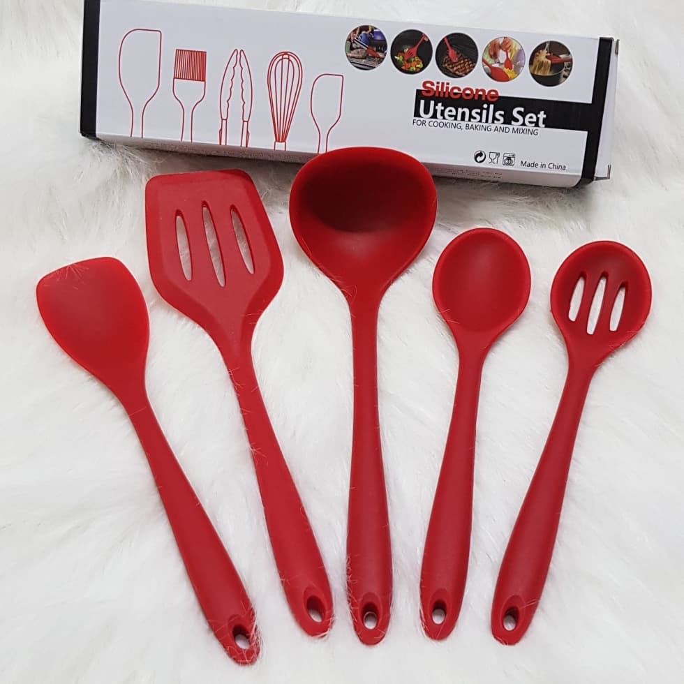 5pcs silicone utensil spatula set for cooking tanpa sambungan