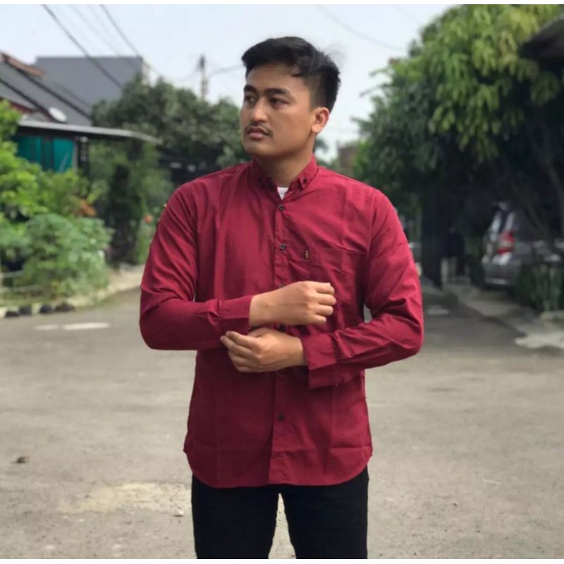 Kemeja polos pria lengan panjang warna baju basic cowok slimfit ukuran L sampai XXL