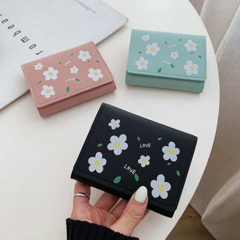 Dompet Wanita IMPORT KOREA Motif Flowery Lipat Pendek Fashion Dompet Cewek