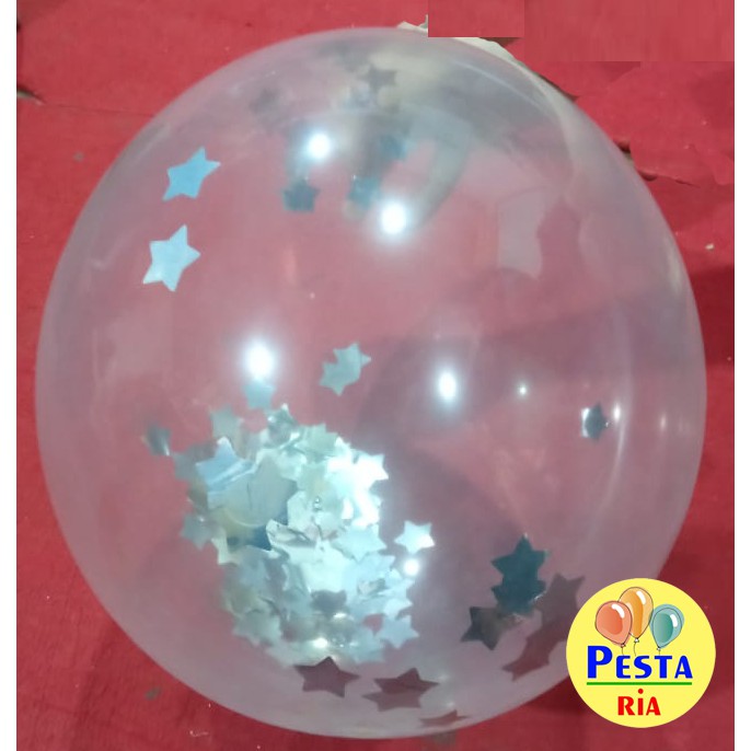 MURAH  1PC Balon latex transparan, balon transparan isi bintang, balon transparan confetti