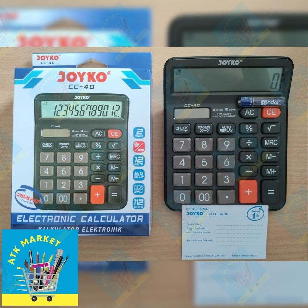 

Kalkulator JOYKO cc-40/ Calculator JOYKO CC40 sedang 12 digit baterai AAA