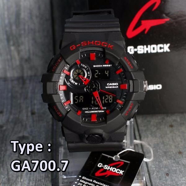 Jam Tangan Casio G Shock GA700 Hitam . G-Shock GA710 Black Red . Hitam merah digital pria  D-19