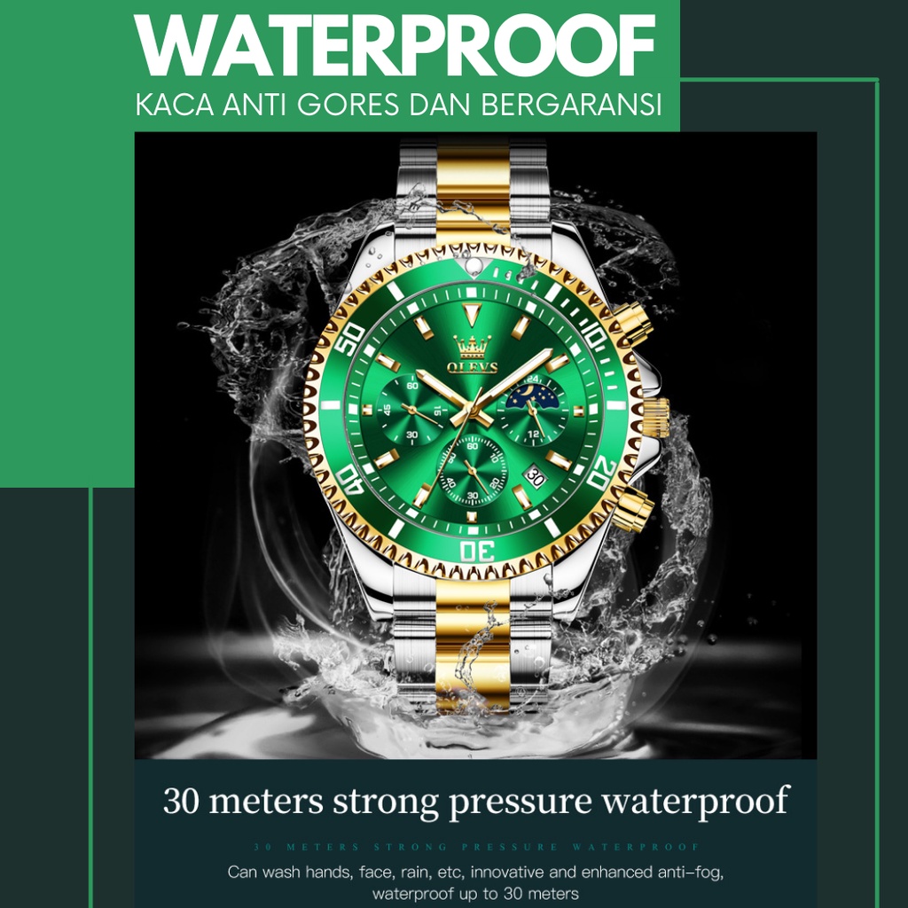 OLEVS 2870 Jam Tangan Pria Anti Air Tali Stainless Analog Luxury Men Watch Bergaransi