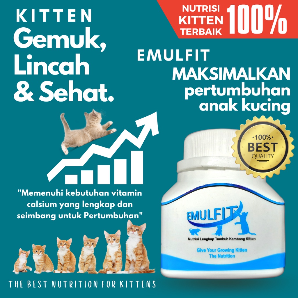 EMULFIT Nutrisi Makanan Pertumbuhan Kitten / Vitamin Nafsu Makan Anak Kucing Gemuk Sehat