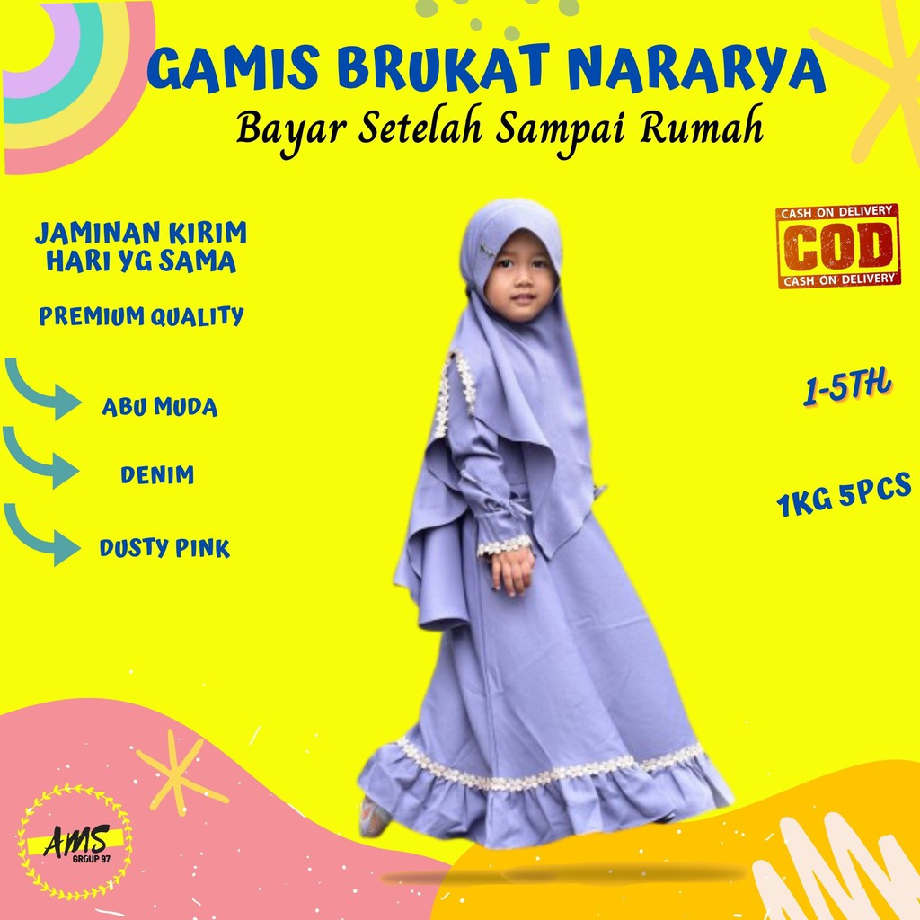 Gamis Anak perempuan brukat nararya dress bayi kids lucu muslim syari toyobo 3 4 5 6 tahun