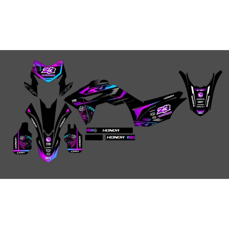 DECAL CUSTOM CRF 150 L UNGU HITAM FULLBODY BAHAN HOLLOGRAM PELANGI