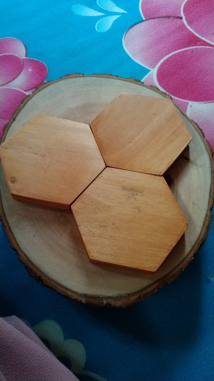 Hexagonal Wood Coasters Tatakan Gelas Kayu Alami Segi Enam Unik Antik