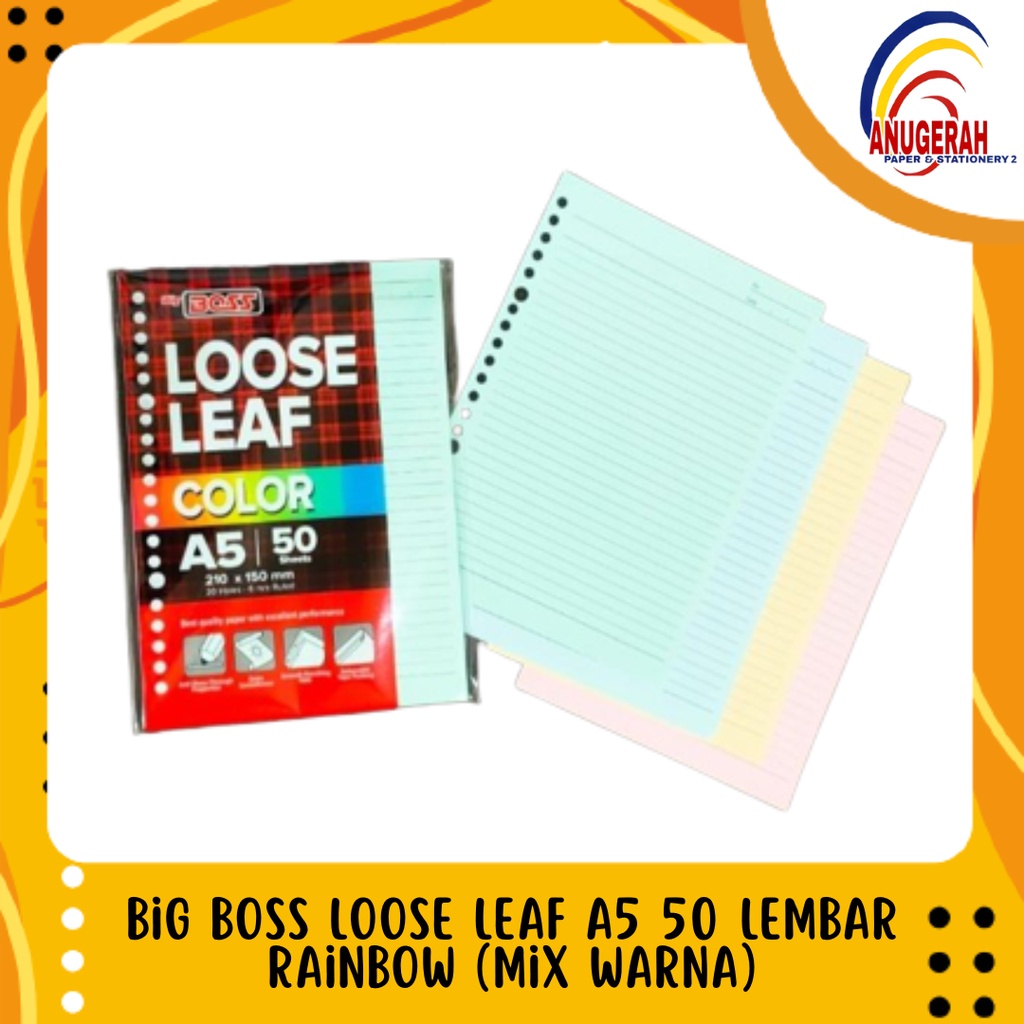 

BIG BOSS LOOSE LEAF A5 50 LEMBAR RAINBOW (WARNA MIX) (PCS)