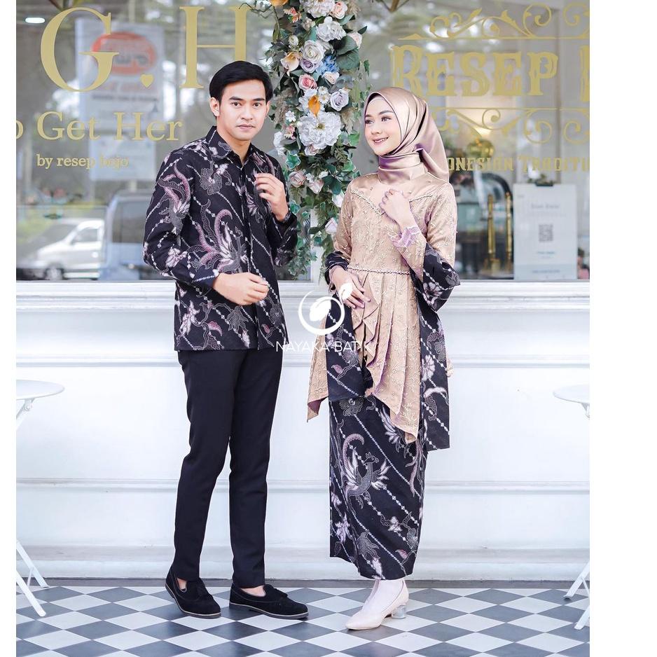 ((REKOMENDASI)) Batik Couple Zeline Kebaya Modern - Set Kebaya Couple Tunik Brokat Tulle Mutiara Pre
