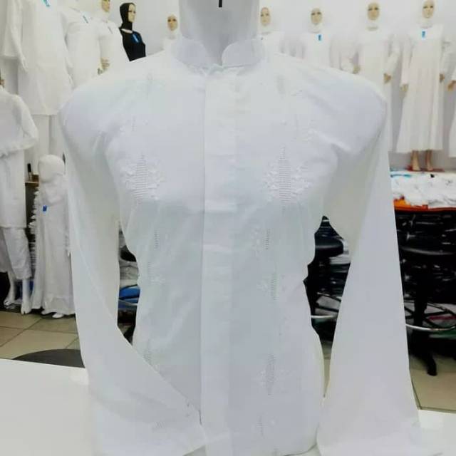 Baju Koko Kerancang Padang Tangan Panjang Putih