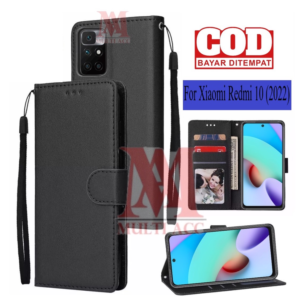XIAOMI REDMI 10 (2022) Leather Flip Cover Wallet Case Kulit - Casing Dompet Case Wallet Leather Flip